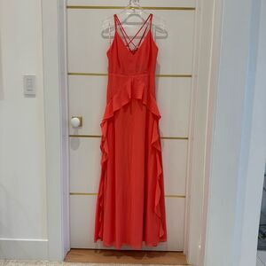 LULU’S coral high low ruffle long maxi dress small